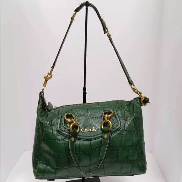 RARE Emerald Green Coach Ashley Embossed Leather Croc Alligator Handbag Xbody - Picture 16 of 16